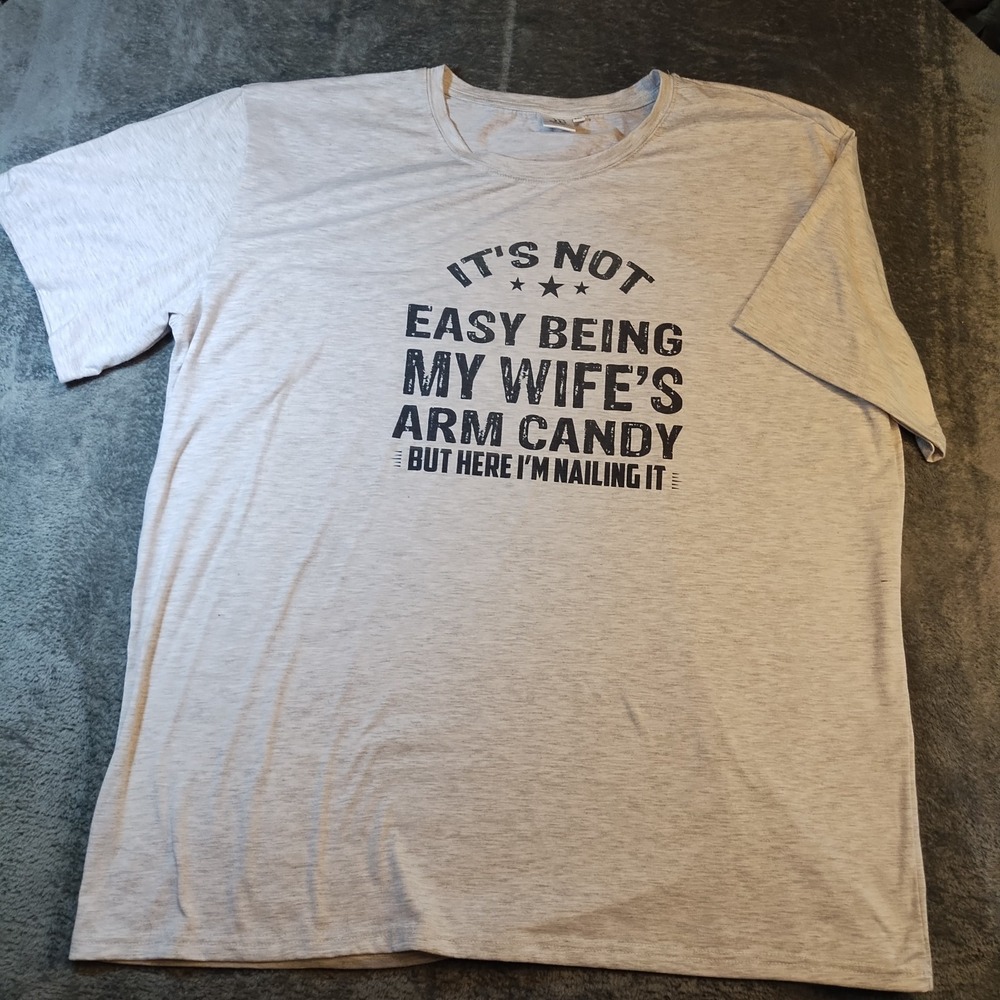 Funny  My Wifes Arm Candy Men's 2XL Gray Graphic T Shirt  Husband Tee Sarcastic